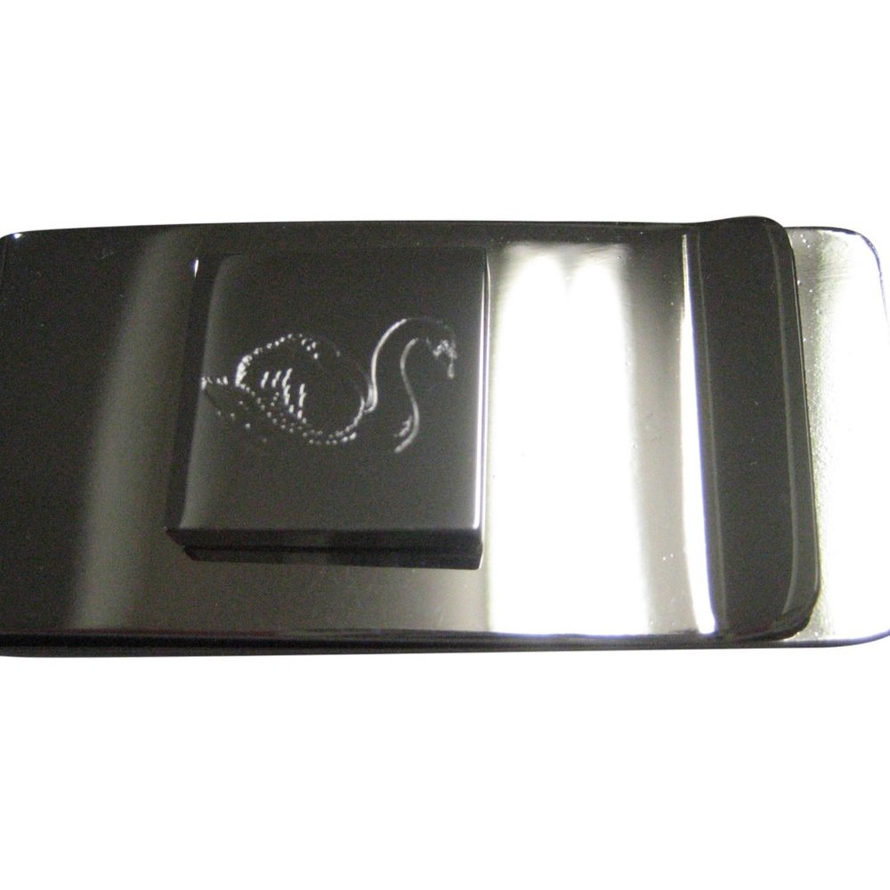 Silver Toned Square Etched Swan Bird Money Clip